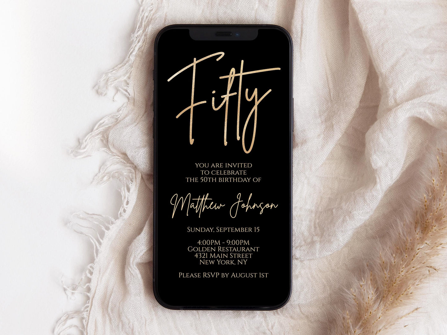 Digital Fifty 50th Birthday text invitation template, Editable birthday text invite, Electronic invitation, Phone invite, Digital Template