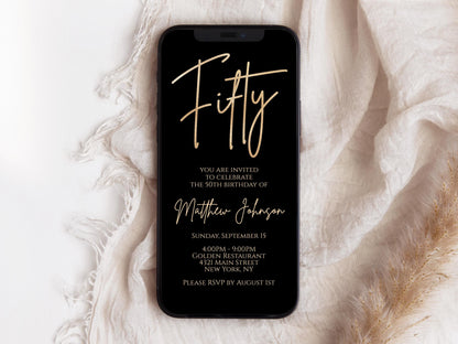 Digital Fifty 50th Birthday text invitation template, Editable birthday text invite, Electronic invitation, Phone invite, Digital Template