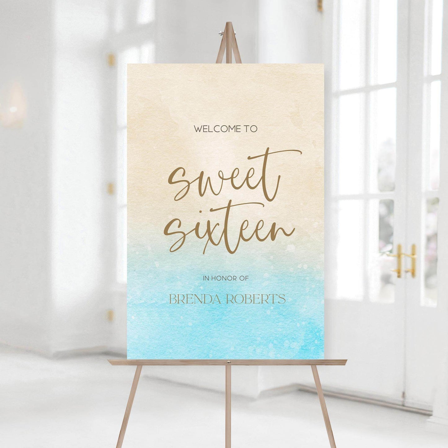 Sweet Sixteen Welcome Sign Template Printable, Beach Birthday Party Welcome Poster, Editable Birthday Banner Decorations, Instant Download