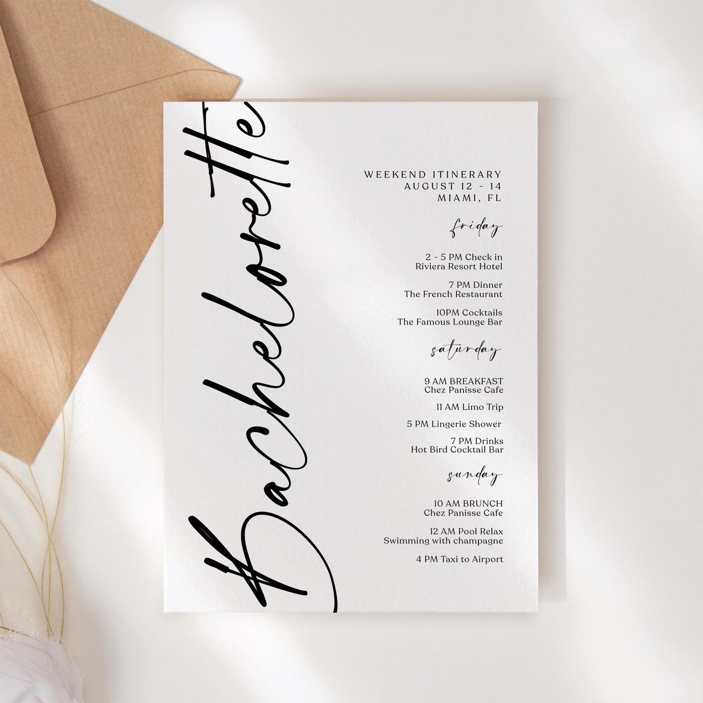 Printable Bachelorette Weekend Itinerary Template, Editable Hens Party Schedule, Minimalist Weekend Planner, Instant Download