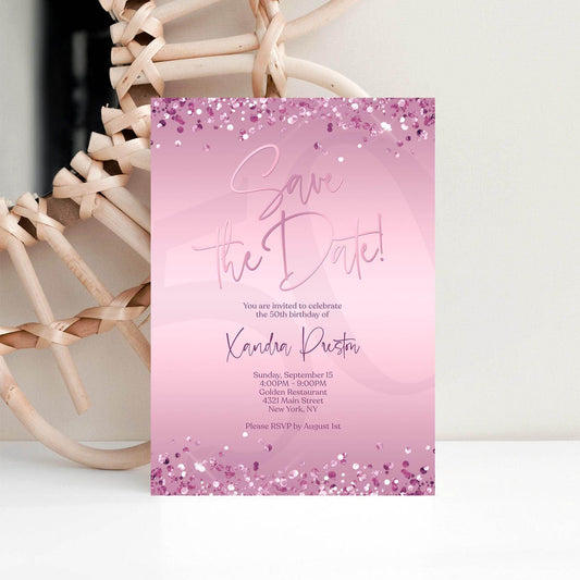 Purple Save the Date Birthday Invitation Template | Editable Any Age Party Invite | Printable Birthday Card | Email or Text Message | Instant Download