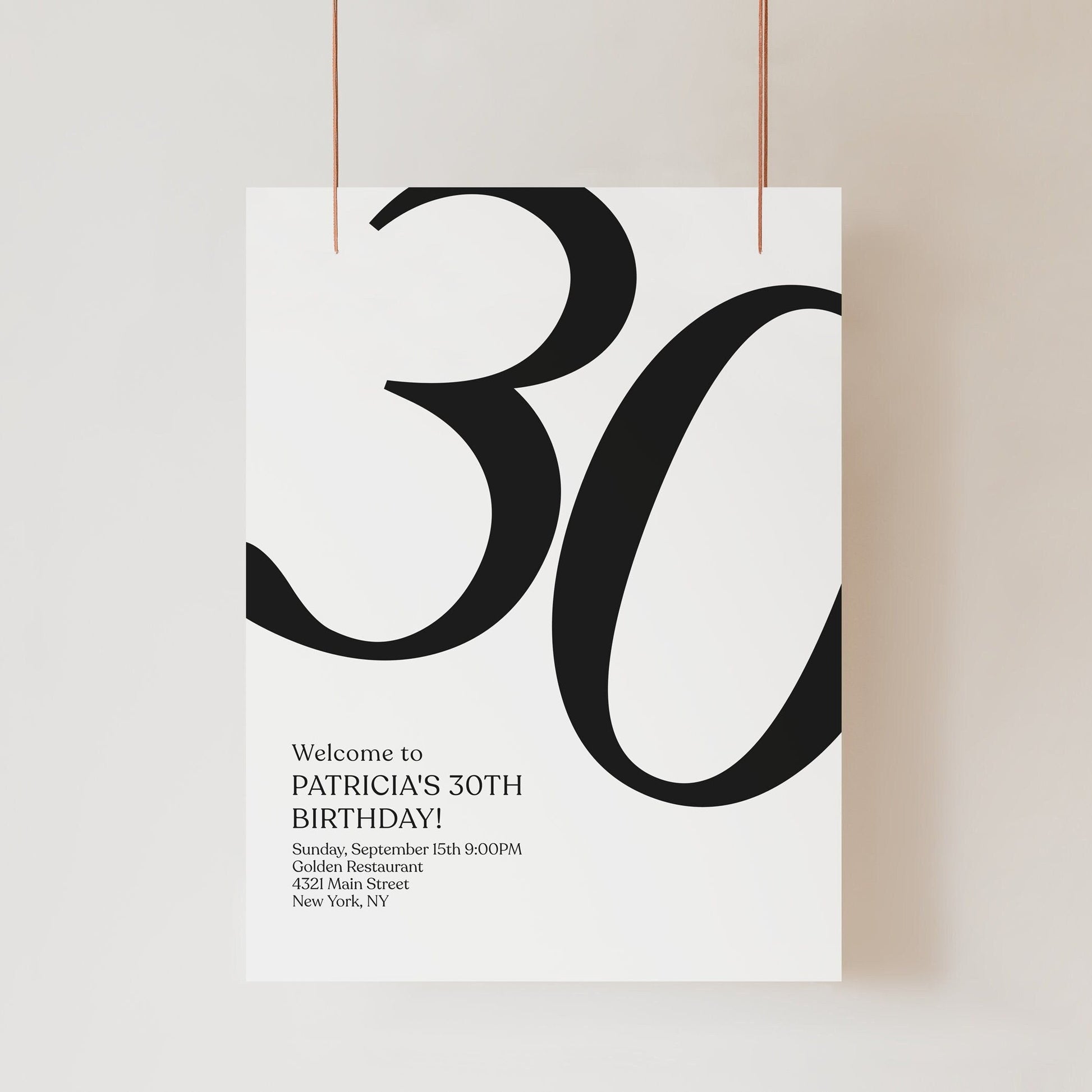 30th Birthday Welcome Sign Template | Printable Modern Party Welcome Poster | Editable 30th Birthday Sign | Instant Download Digital File