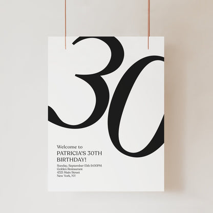 30th Birthday Welcome Sign Template | Printable Modern Party Welcome Poster | Editable 30th Birthday Sign | Instant Download Digital File