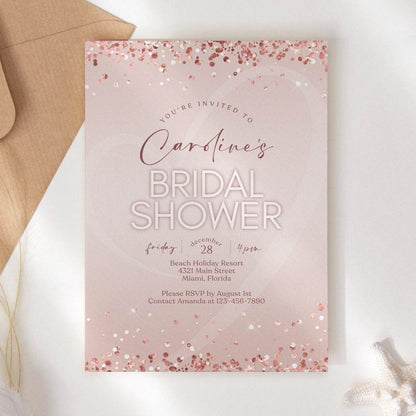 Editable Bridal Shower Invitation Template – Rose Gold & Blush Pink Bride-to-Be Invite | Printable Bridal Shower Card | Instant Download
