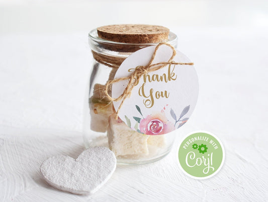 Thank You Tags, Round Baby Shower Favor tag, Watercolor Floral Pink, Round Favors Tags, Elegant, Circle, Printable Tag, INSTANT Download