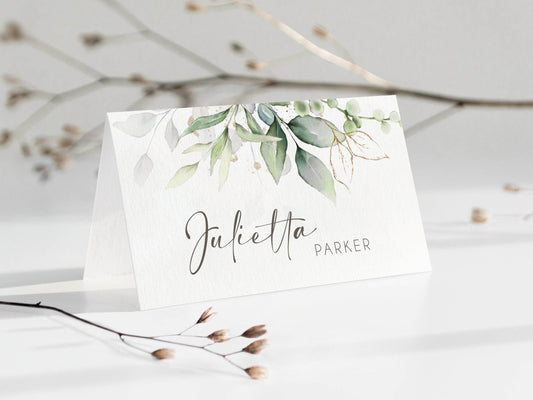 Modern Greenery Place Cards Template – Editable Printable Name Cards | Wedding Table Cards | Digital Birthday Seating Card | Instant Download