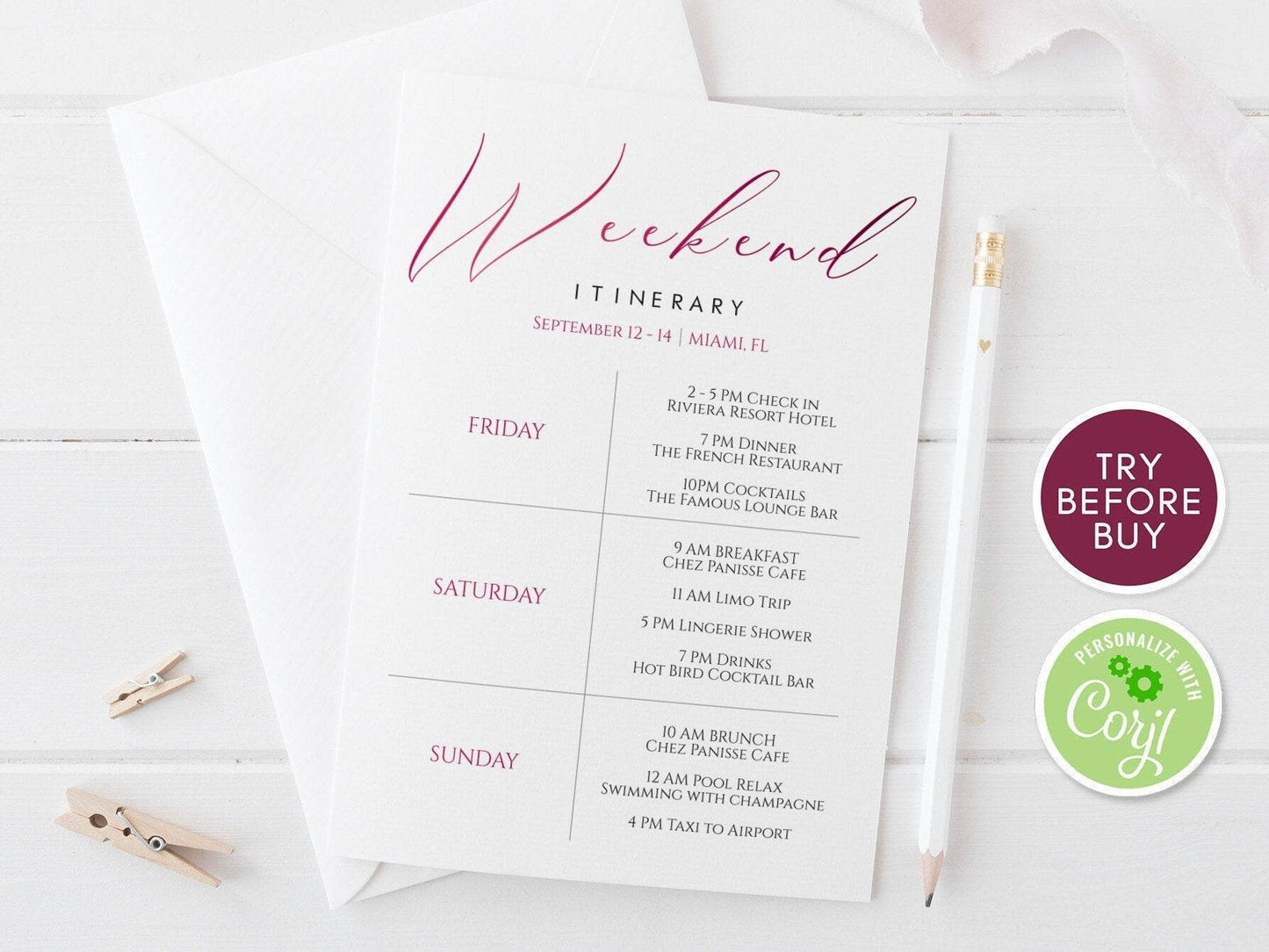 Pink Itinerary Template, Printable Bachelorette Itinerary, Weekend Itinerary Birthday Weekend Editable Hens Party Rose Gold Instant Download