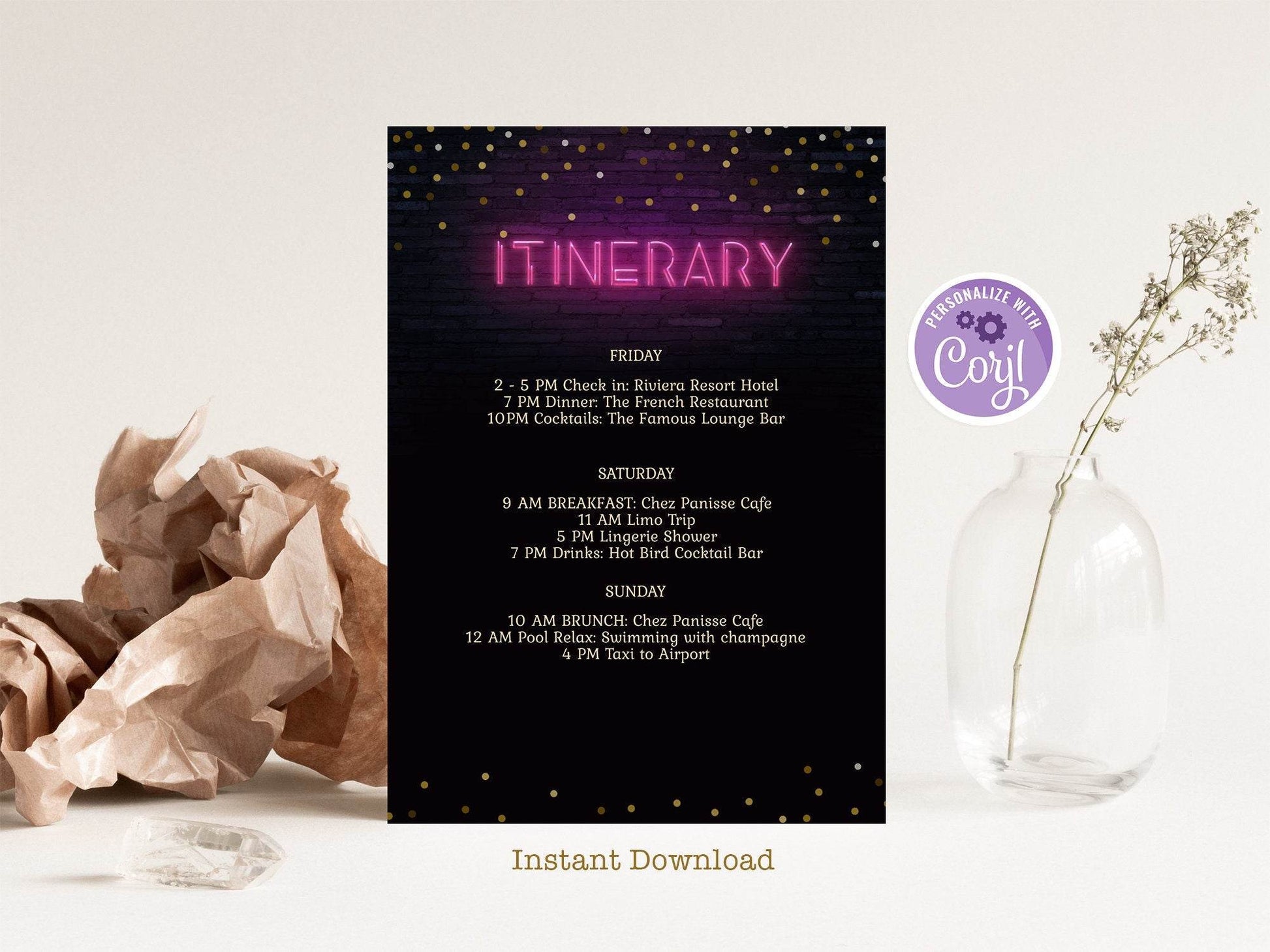 Bachelorette Party Invitation with Itinerary, Editable Bachelorette Weekend Invite, Printable Template, DIY Text Message or Print Evite