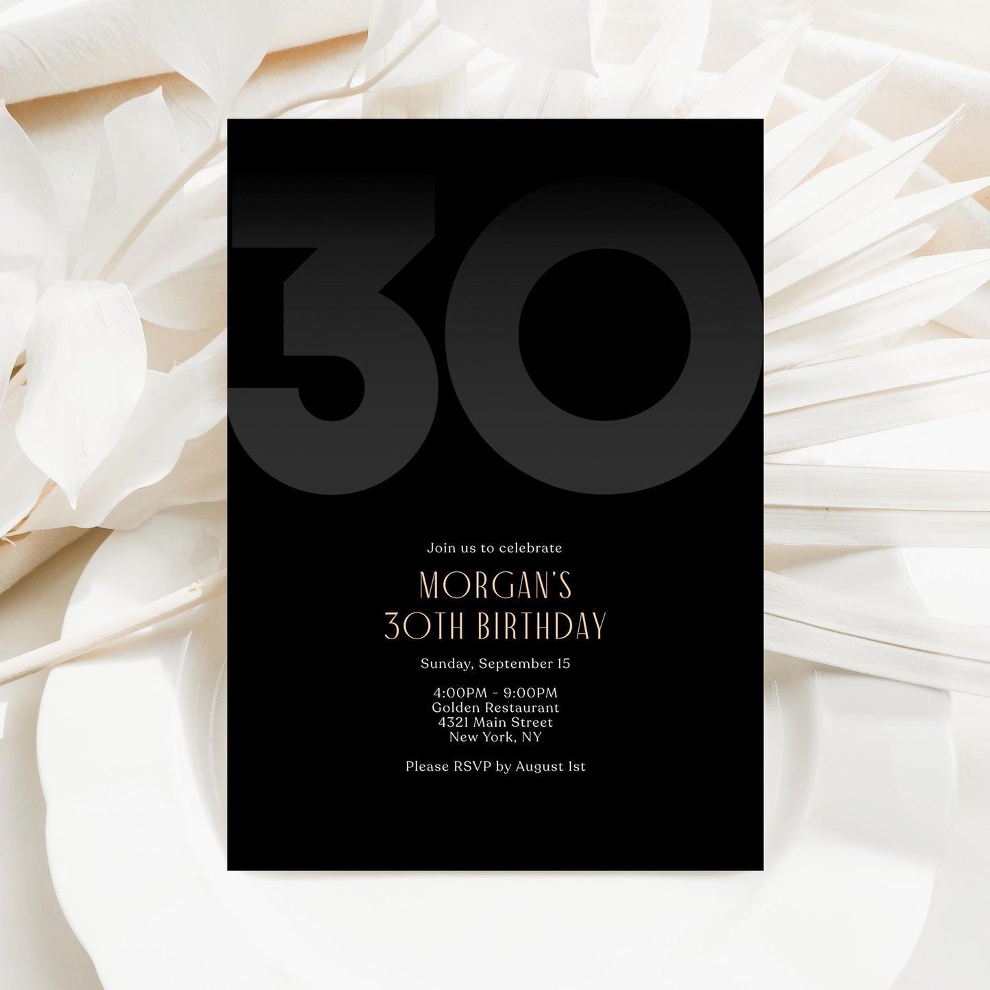 Black 30th Thirty Birthday Invitation Template, Editable Modern Party Invite for Him, Printable Black Elegant Invitation, Instant Download