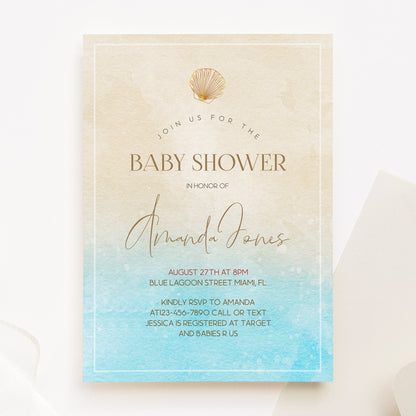 Printable Beach Baby Shower Invitation Template | Cute Design - MagicalEventCo