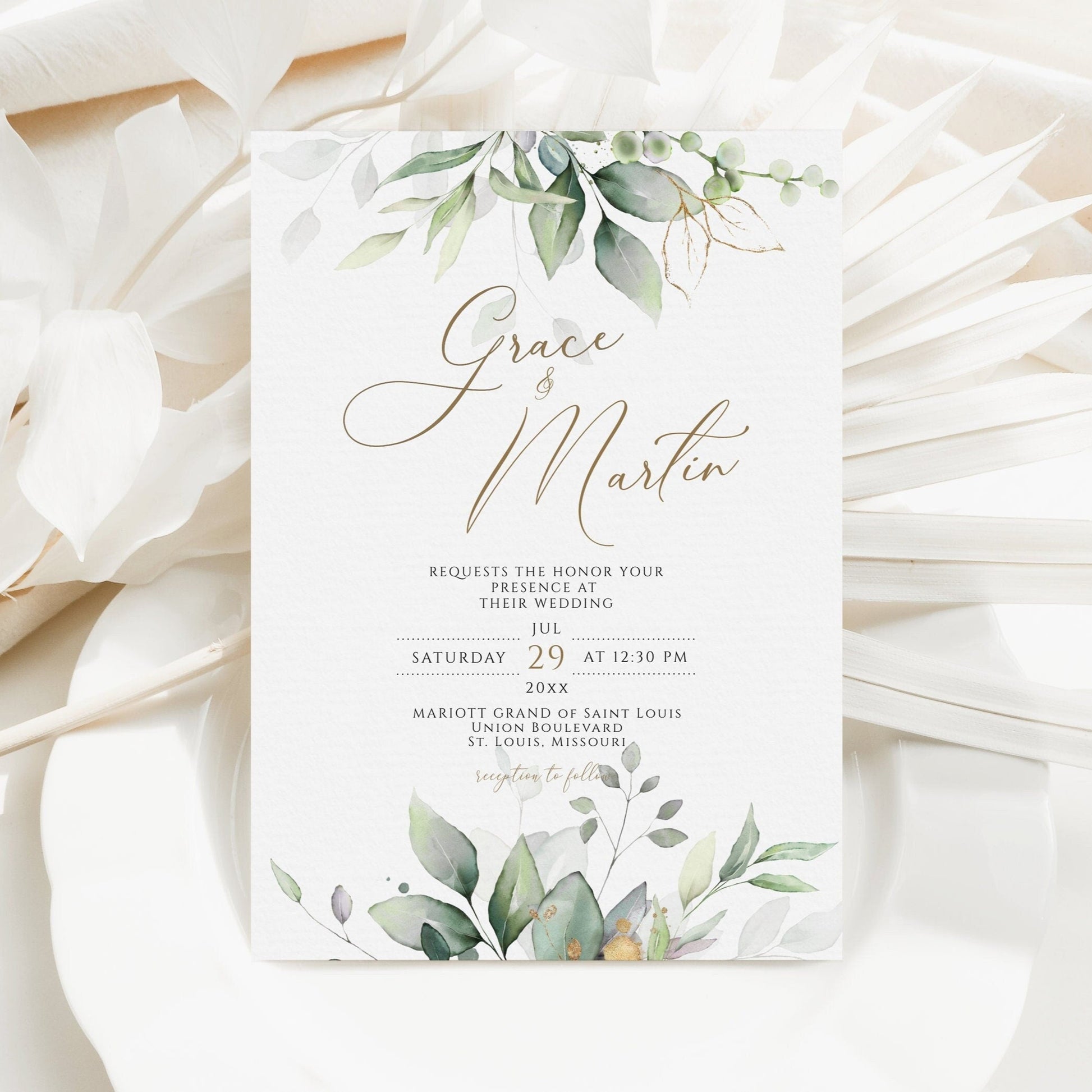 Elegant Wedding Invitation Template | Editable Greenery Design | Instant Download
