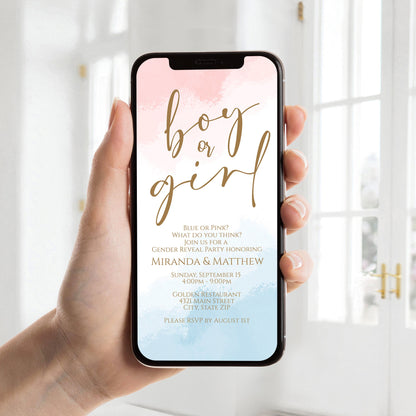 Digital Boy Or Girl Gender Reveal Party Invite, Electronic Blue or Pink Text Message Evite, Boy Or Girl Reveal Party Invitation Template