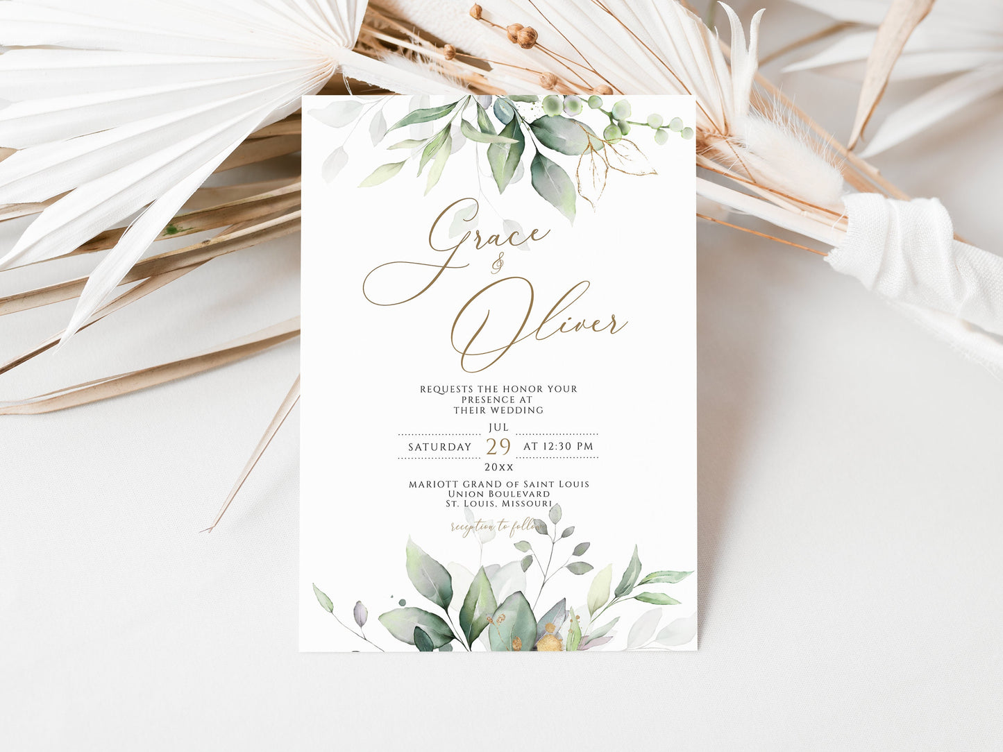Elegant Wedding Invitation Template | Editable Greenery Design | Instant Download