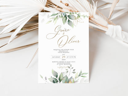 Elegant Wedding Invitation Template | Editable Greenery Design | Instant Download