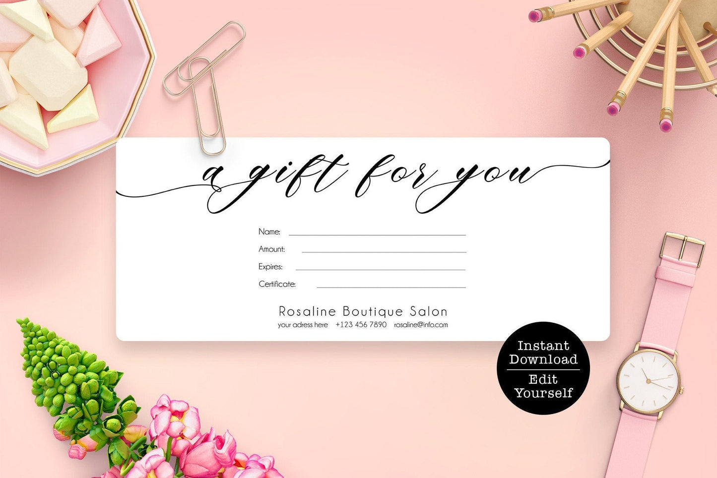 Gift Certificate, Editable Gift Card, Printable Gift Voucher, Shop Gift Card, Modern Gift Certificate Template, Gift Coupon Download DIY