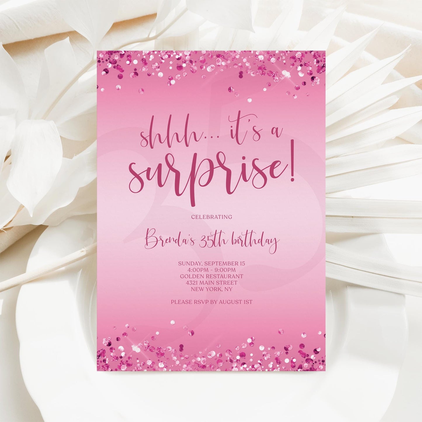 Surprise Birthday Invitation Template - Pink Confetti Design | Instant Download