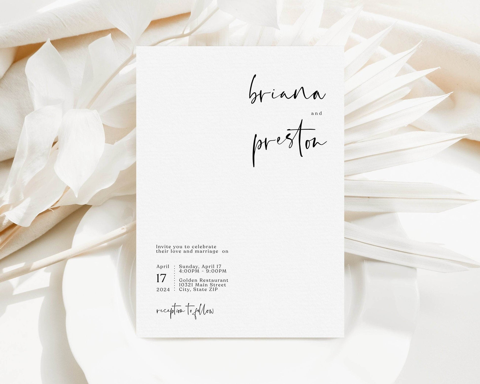 Printable Minimalist Wedding Invitation Template – Editable Simple Modern Wedding Invite | Clean Digital Template | Instant Download