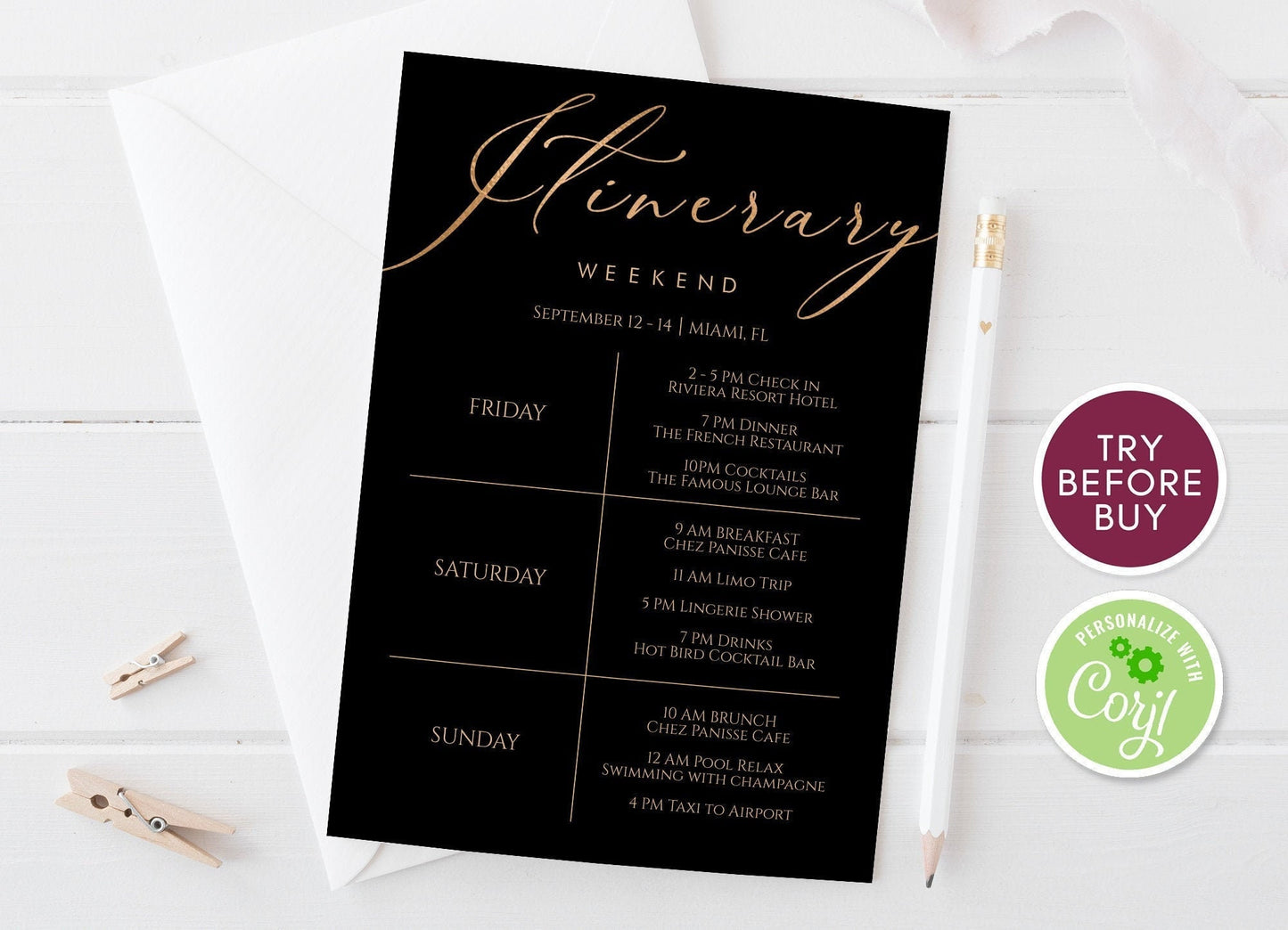Printable Itinerary Template | Editable Weekend Itinerary for Events - MagicalEventCo