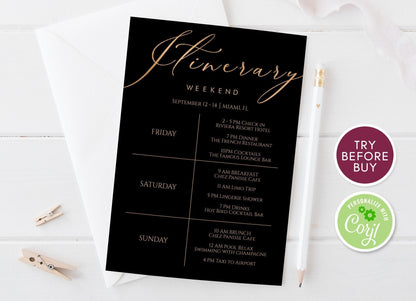 Printable Itinerary Template | Editable Weekend Itinerary for Events - MagicalEventCo