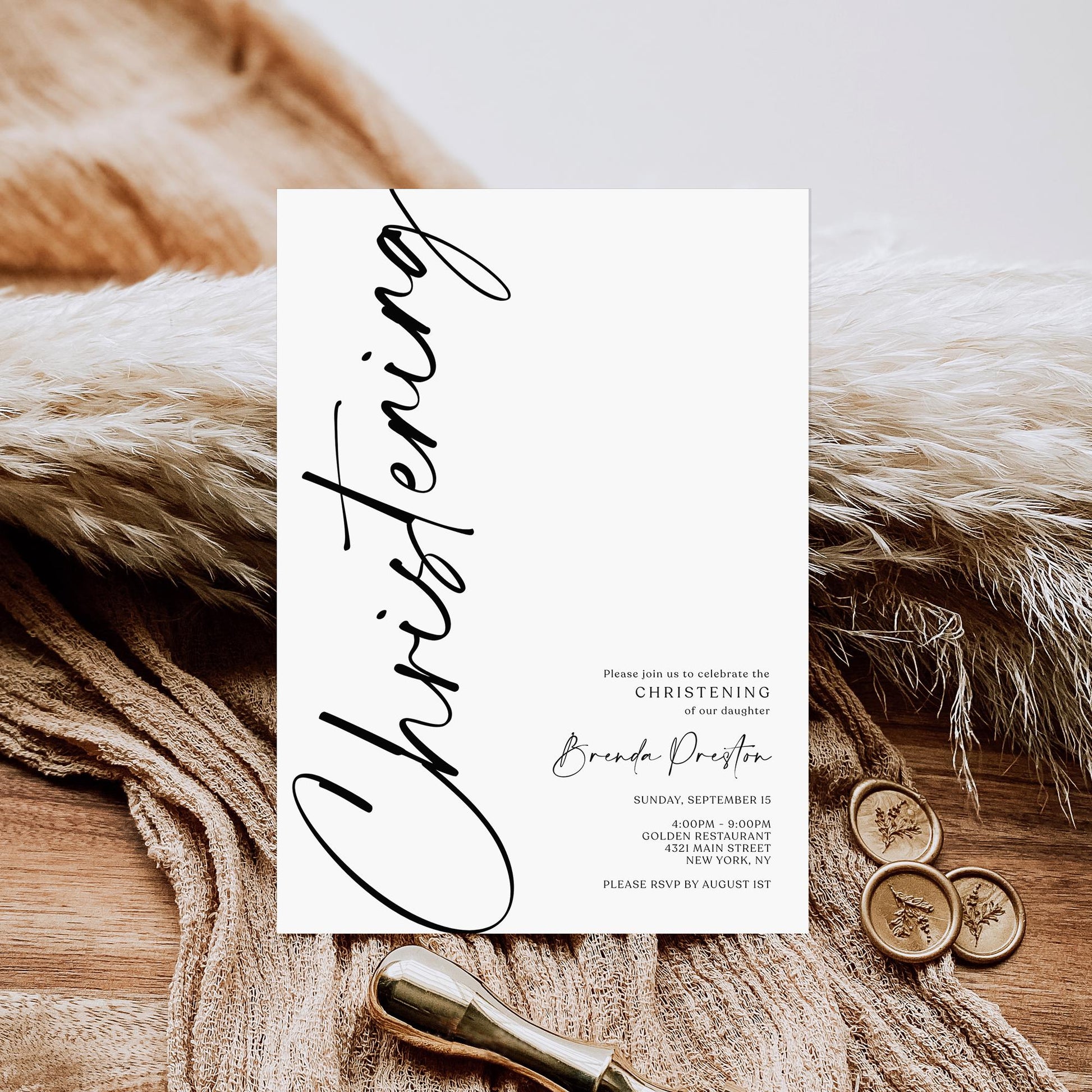 Editable Christening Invitation Template | Simple Printable Baptism Invite for Boy or Girl | Minimalist Christening Card | Instant Download