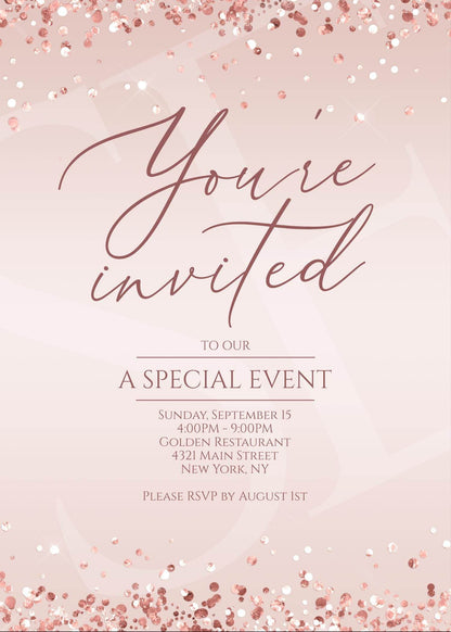 Printable You're invited Invitation Template, Editable Special Event Invite, Rose Gold Business Invite, Modern Event Invitation, Email Evite