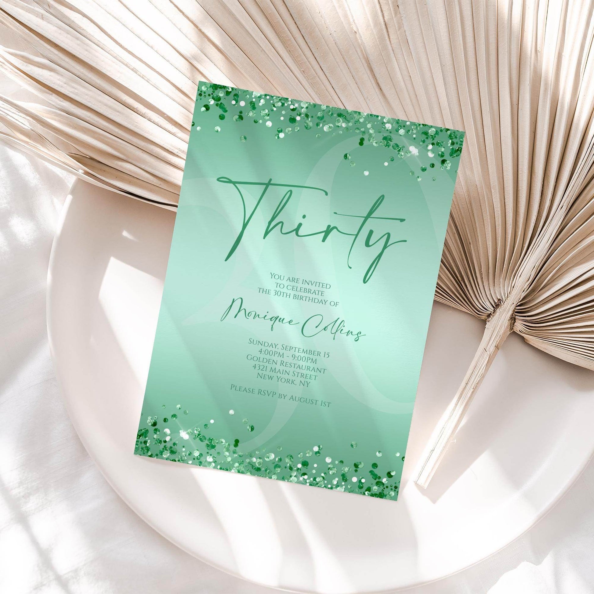 Printable Mint Green 30th Birthday Invitation Template – Editable Digital Mint Birthday Card | Women’s Birthday Party Invite | Email Text Message | Instant Download