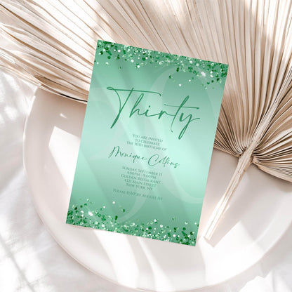 Printable Mint Green 30th Birthday Invitation Template – Editable Digital Mint Birthday Card | Women’s Birthday Party Invite | Email Text Message | Instant Download