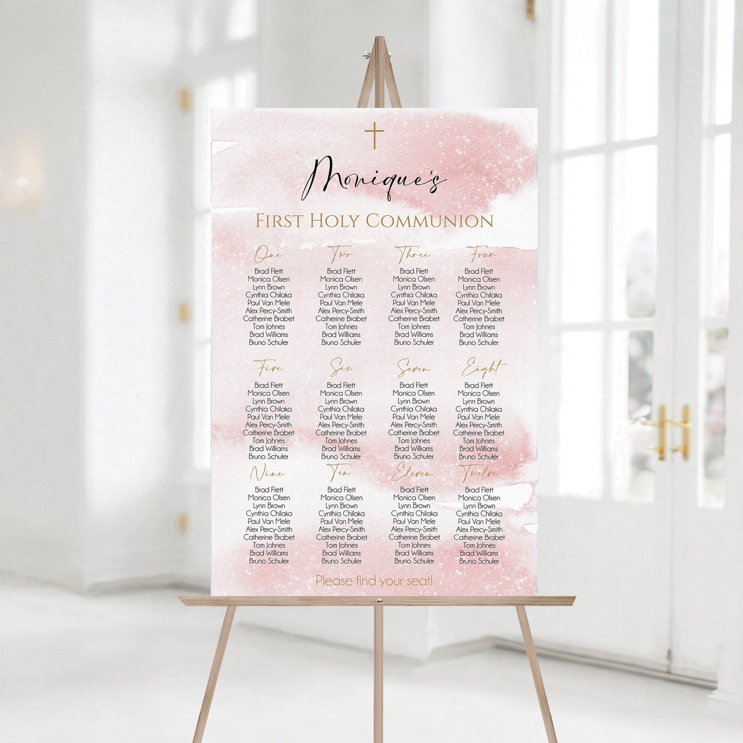 Pink Girl First Holy Communion Seating Chart Sign Template, Printable Seating Chart, Editable Seating Sign, Digital Girl Seating Sign Poster