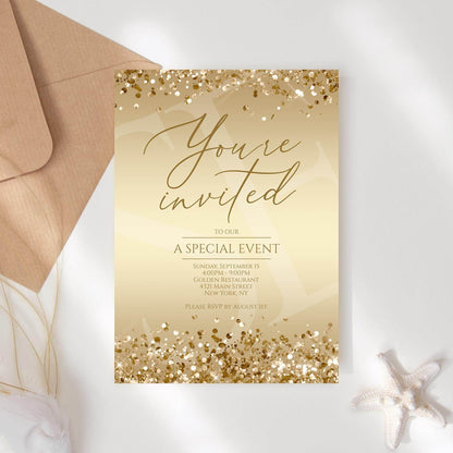 Printable Gold You're Invited Invitation Template, Editable Luxury Event Invite, Modern Business Evite, Digital Download, Email Text Message