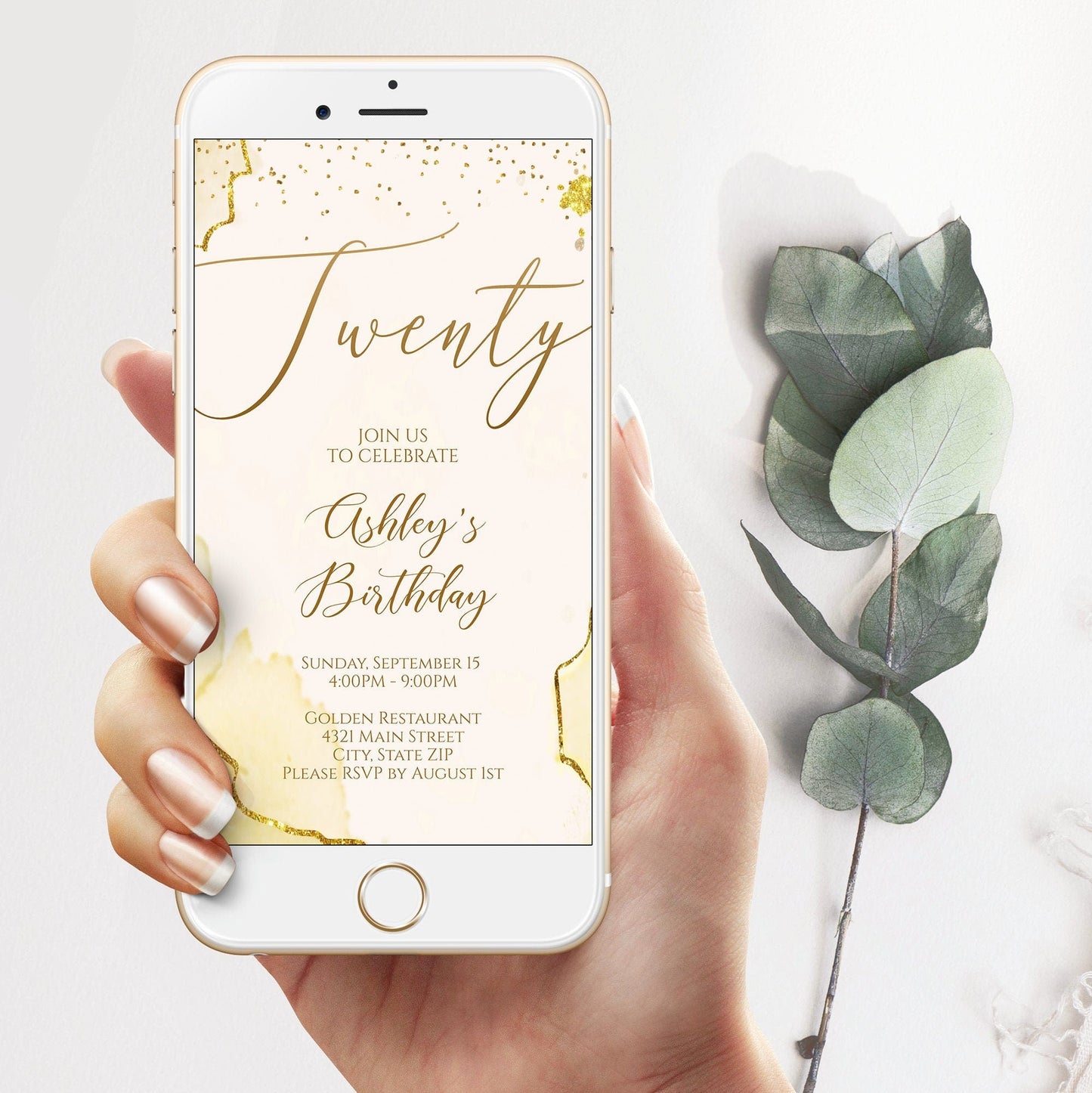 20th Birthday Invite | Gold Twenty Beige | Instant Download | MagicalEventCo