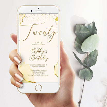 20th Birthday Invite | Gold Twenty Beige | Instant Download | MagicalEventCo