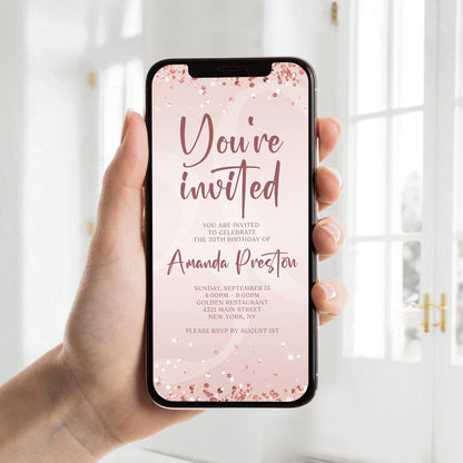 Digital Pink You're Invited Evite, Rose Gold Phone Text Message Invite Template, Electronic Luxury You're Invited Invitation, Special event