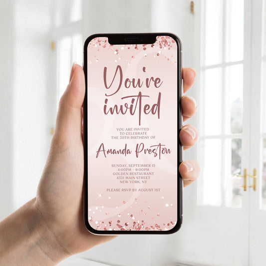 Digital Pink You're Invited Evite, Rose Gold Phone Text Message Invite Template, Electronic Luxury You're Invited Invitation, Special event