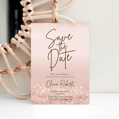 Rose Gold Save the Date Invitation Template | Editable | Instant Download