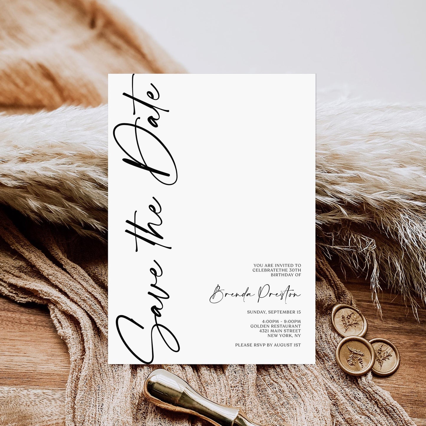 Simple Save the Date Birthday Invitation Template | Printable Minimalist Birthday Invite | Editable Text or Email Evite | Instant Download