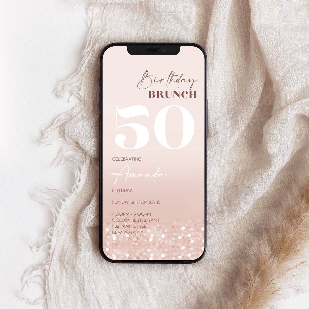 Electronic 50th Birthday Brunch Invitation | Rose Gold Confetti Evite | Editable Digital Template | Paperless 50th Birthday Invite