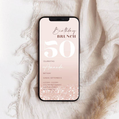 Electronic 50th Birthday Brunch Invitation | Rose Gold Confetti Evite | Editable Digital Template | Paperless 50th Birthday Invite