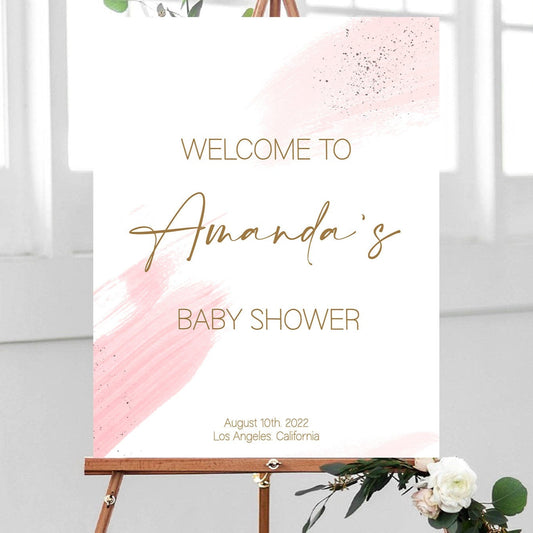 Printable Girl Baby Shower Welcome Sign Template, Girl Baby Shower Poster Pink Watercolor, EDITABLE Welcome Sign, Sign Digital Template