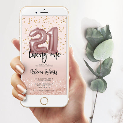 21th Birthday Invitation Electronic, Twenty One Editable Invite for girl, Mobile Invite, Evite, Digital Template, Phone text message Evite