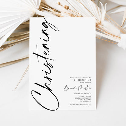 Editable Christening Invitation Template | Simple Printable Baptism Invite for Boy or Girl | Minimalist Christening Card | Instant Download