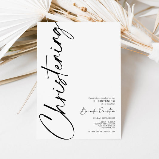 Editable Christening Invitation Template | Simple Printable Baptism Invite for Boy or Girl | Minimalist Christening Card | Instant Download