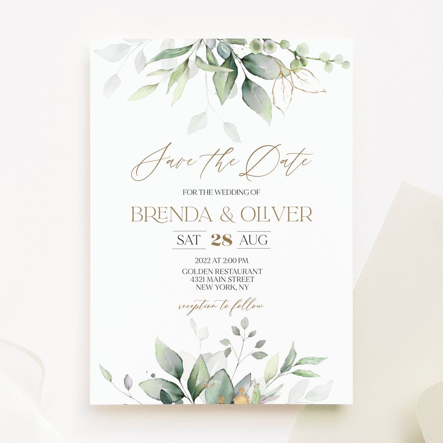 Printable Save The Date Template, Eucalyptus Wedding Save the Date, Digital Download, Greenery Save the Date , Editable Invitation Template