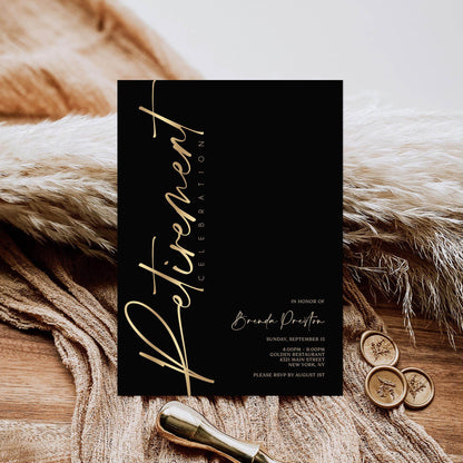 Black Gold Retirement Invitation, Printable Elegant Retirement Party Invite, Editable Retirement Card Template, Digital Instant Download