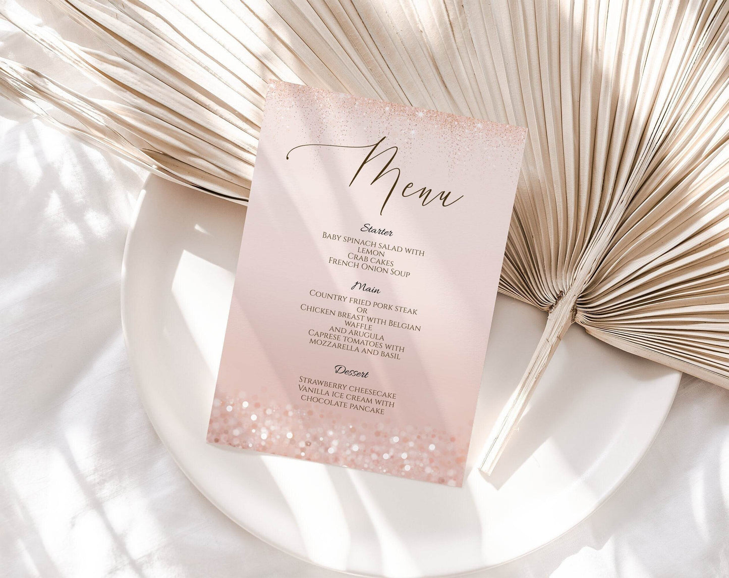 Printable Rose Gold Menu, Editable Wedding Menu, Birthday Menu Template, Editable Menu, Calligraphy Wedding Menu, Digital, Instant Download