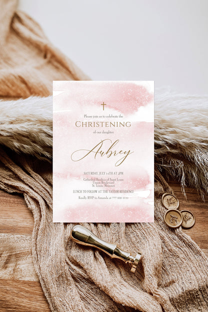 Printable Girl Christening Invitation Template - Editable Design