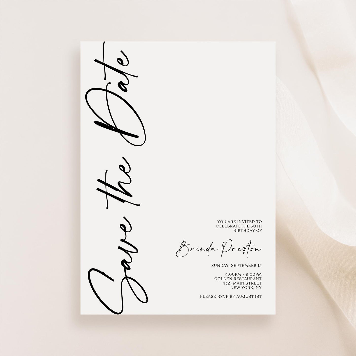 Simple Save the Date Birthday Invitation Template | Printable Minimalist Birthday Invite | Editable Text or Email Evite | Instant Download