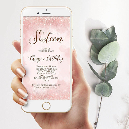 Electronic 16th Birthday Text Invitation Template | Editable Sweet Sixteen Digital Phone Invite | Instant Download Birthday Evite