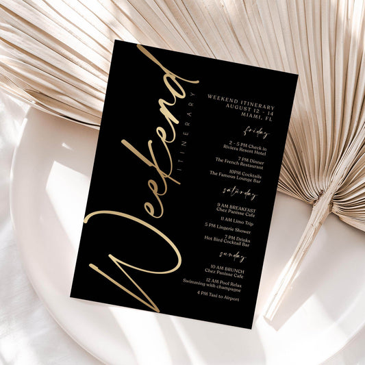 Black Gold Weekend Itinerary Template, Editable Birthday or Bachelorette Schedule, Printable Weekend Event Planner, Instant Download