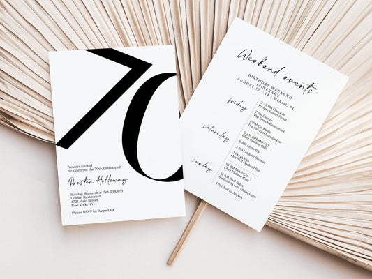 70th Birthday Weekend Itinerary Template, Editable Minimal Printable Itinerary Invite, Seventy Birthday Schedule, Instant Digital Download