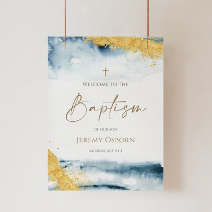 Blue Boy Baptism Welcome Sign, Editable Welcome Sign, Printable Welcome Sign, Watercolor Welcome Sign, Boy Baptism Sign, Digital Template